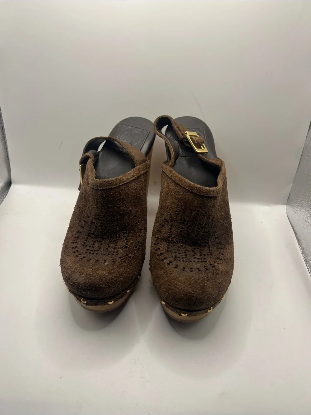 Tory Burch Brown Suede Brayden Slingback Clogs